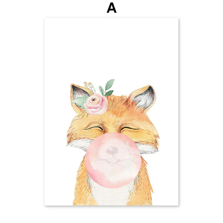 Giraffe-Panda-Owl-Koala-Raccoon-Fox-Flower-Wall-Art-Canvas-Painting-Nordic-Posters-And-Prints-Wall (3)
