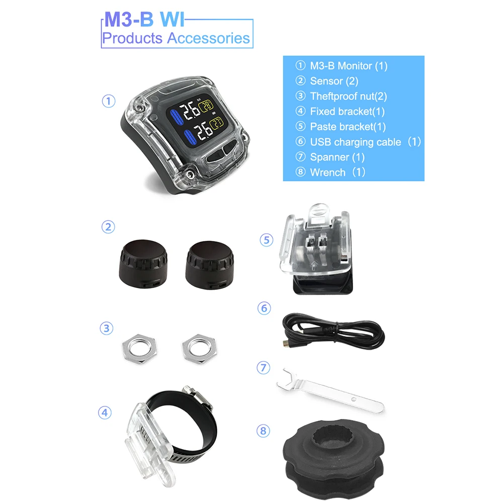 M3 водонепроницаемый TPMS мотоцикл в режиме реального времени система контроля давления в шинах беспроводной ЖК-дисплей 2 внешних WI-Fi сенсор 5