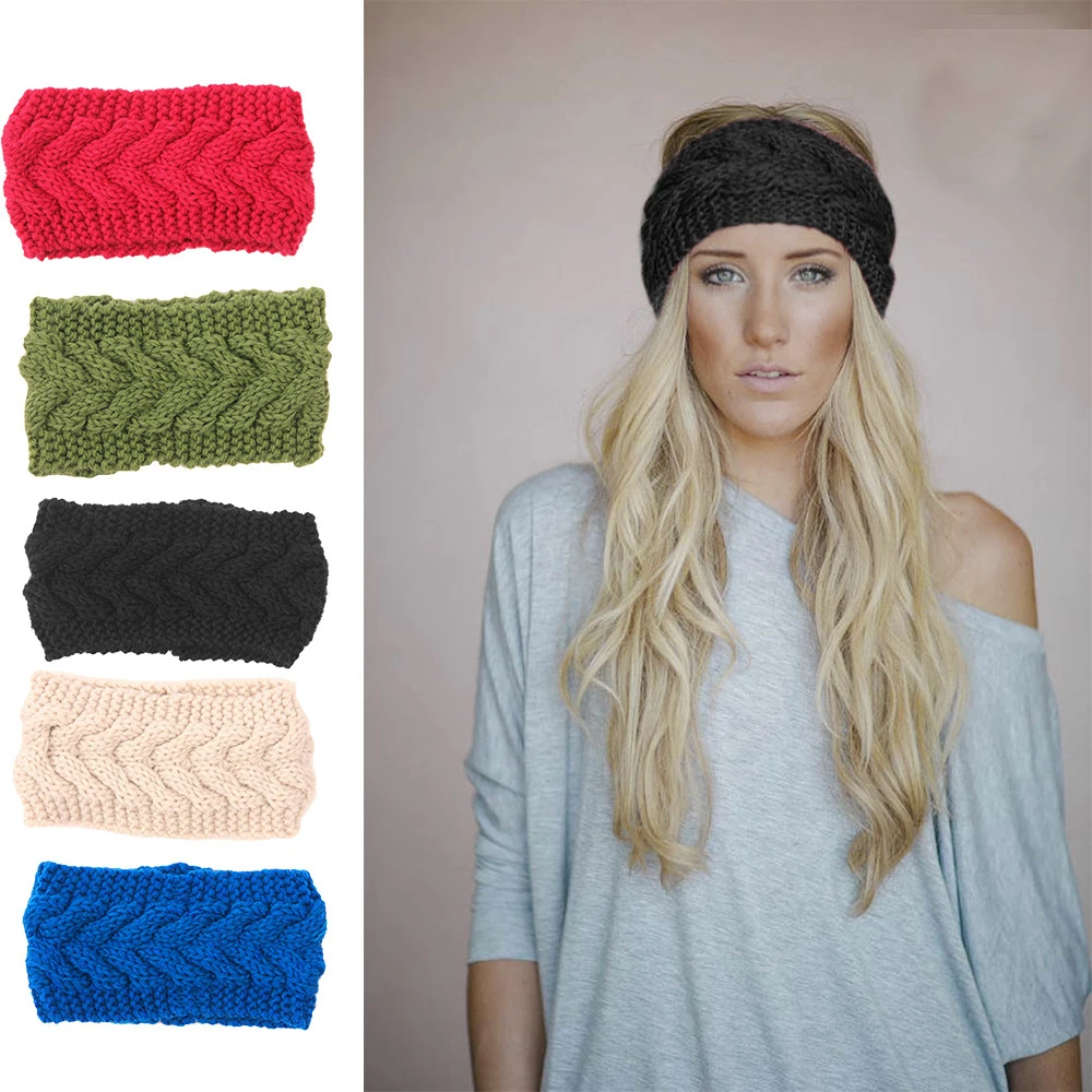 Diadema de con nudo para mujer, banda para el pelo de la turbante de ganchillo para mujer, gorro de sólido para proteger las gorro de invierno|Las mujeres de