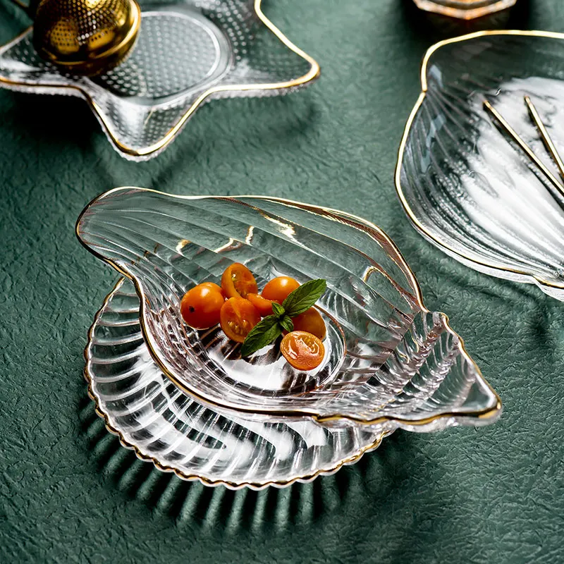 Скандинавский домашний декор морской серии посуда стеклянная десертная тарелка конфетное блюдо салатник с золотым краем talerze тарелка для фруктов