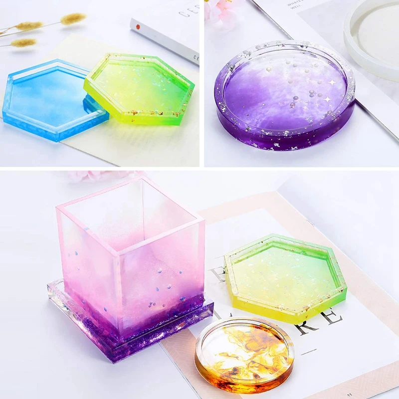 5 шт. Diy силиконовые подставки смолы формы эпоксидное литье в том числе круглый шестиугольник и квадратный Плесень Для смолы бетон цемента дома деко