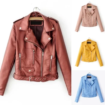 

2019 New Zipper PU Leather Jacket Women Coat Solid Short Motobiker Chaqueta Mujer Faux Leather Jackets Women Casaco Feminino