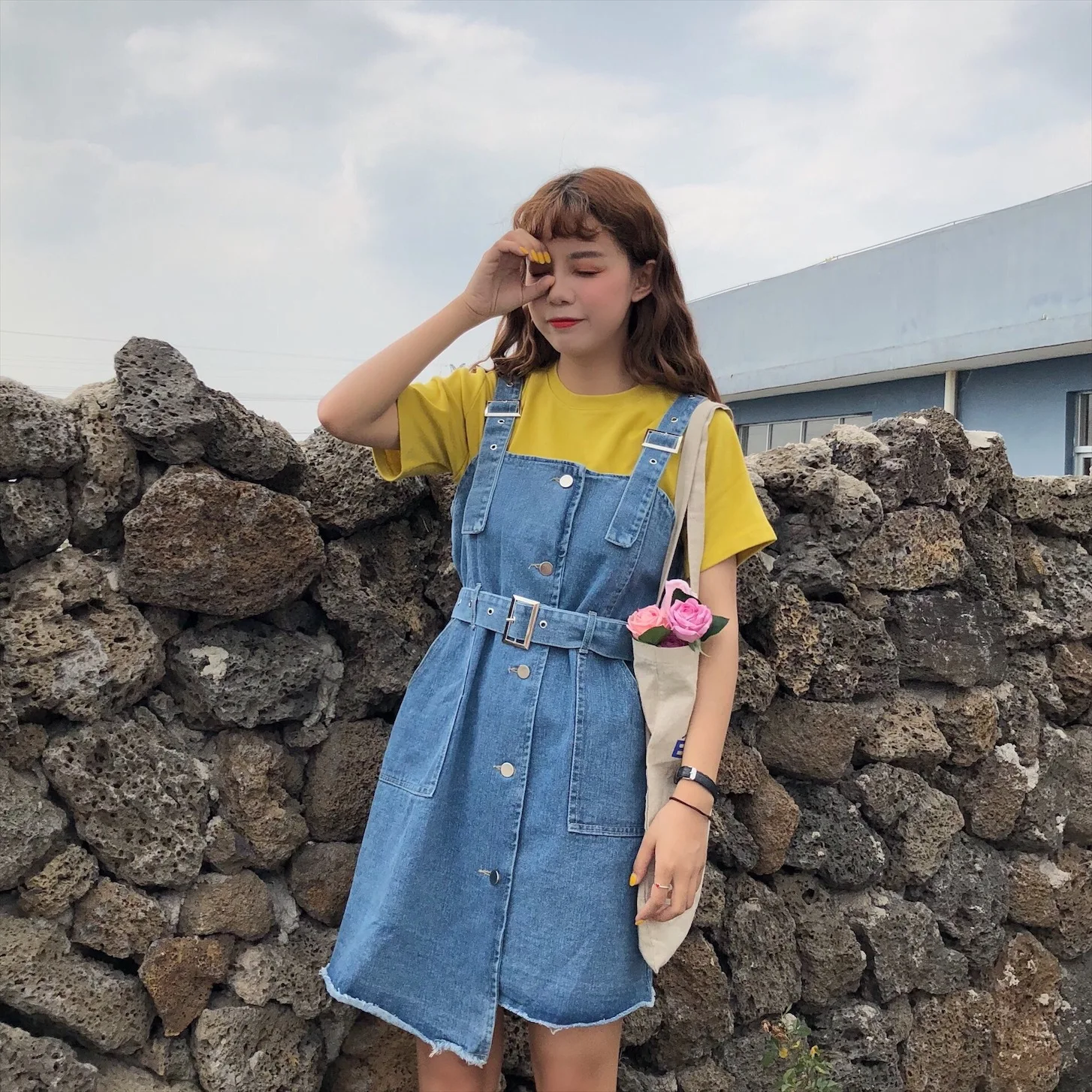 

Korean-style GIRL'S Slimming Suspender Strap Dress Waist Hugging Denim Skirt