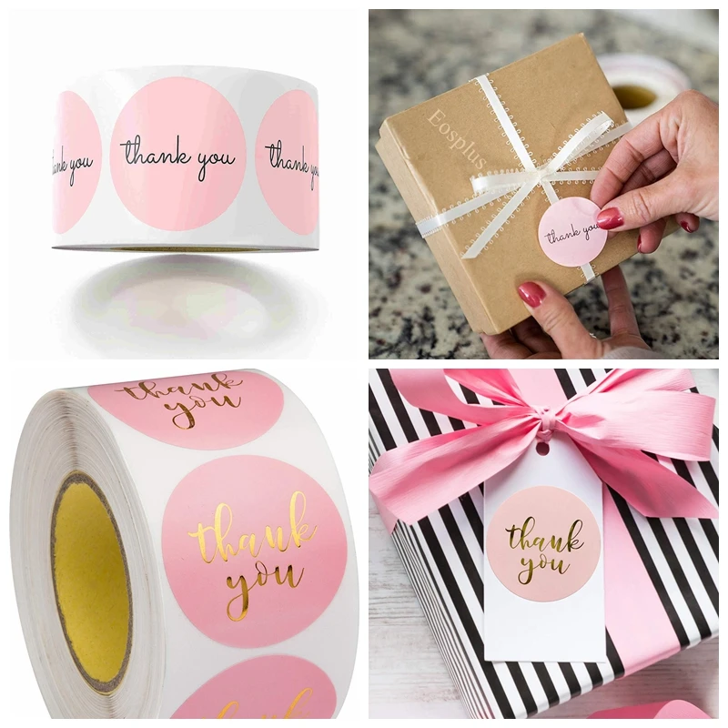 100-500pcs Thank You Sticker Envelope Seal Scrapbook Sticker Pink Heart Cute Round Sticker Stationery Label Stickers