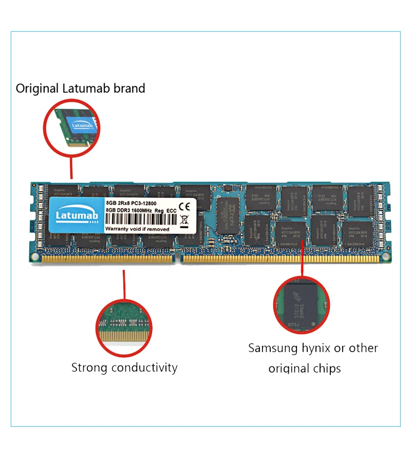 Latumab 8 Гб оперативной памяти, 16 Гб встроенной памяти, DDR3 1600 МГц PC3 12800 регистровая и ecc-память Серверная Память RAM память пк модуль памяти RAM 1 шт./2 шт./4 шт. высокое качество