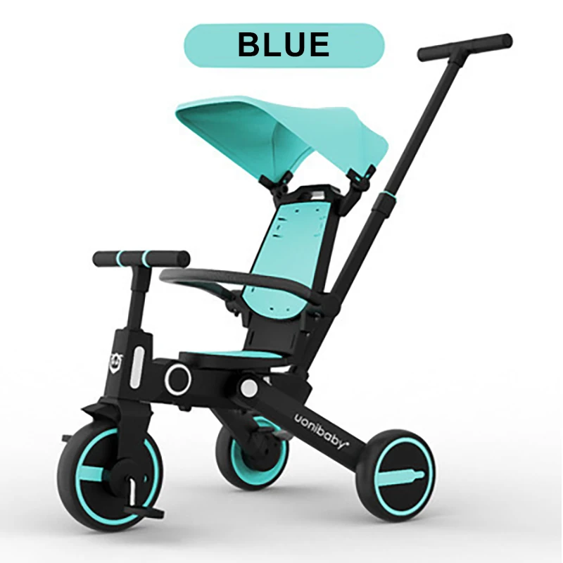 IMBABY Children Scooter 7-In-1 Toddler Sunshade Pedal Tricycle With Backrest&Push Rod Folding Infant Stroller Gift for 1-6Y Kids