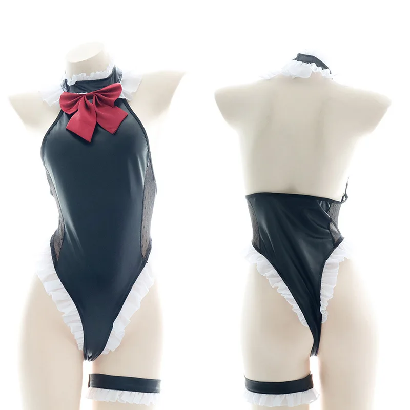 

Sexy Suit Leather Sailor Neck Big Bow Decoration Dead Reservoir Water Ladies Private Pajamas Swimsuit Swimwear Bathing Suits