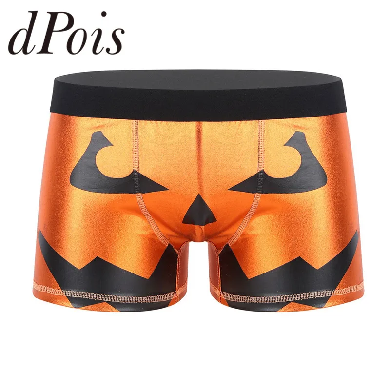 Мужские блестящие металлические смешная тыква, нижнее белье, трусики с низкой посадкой, эластичный пояс, объемный мешочек, Хэллоуин, вечерние трусы-боксеры, нижнее белье