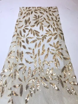 

African Cotton Lace Fabric 2019 French Embroidered Nigerian Tulle Lace Fabric With Sequins For Wedding Dress ZX3175