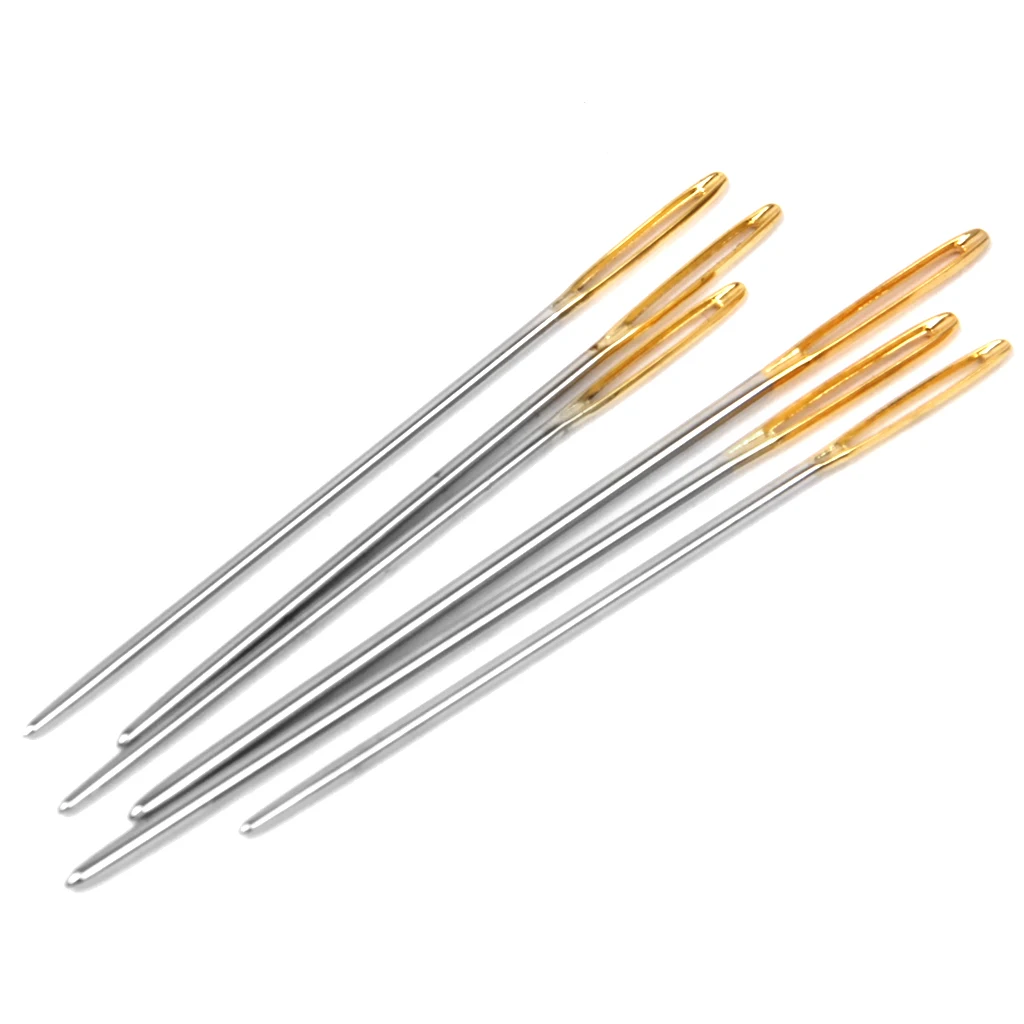 6Pcs Steel Large Eye Blunt Needles Yarn Needles for Knitting Crochet Projects (Gold End)