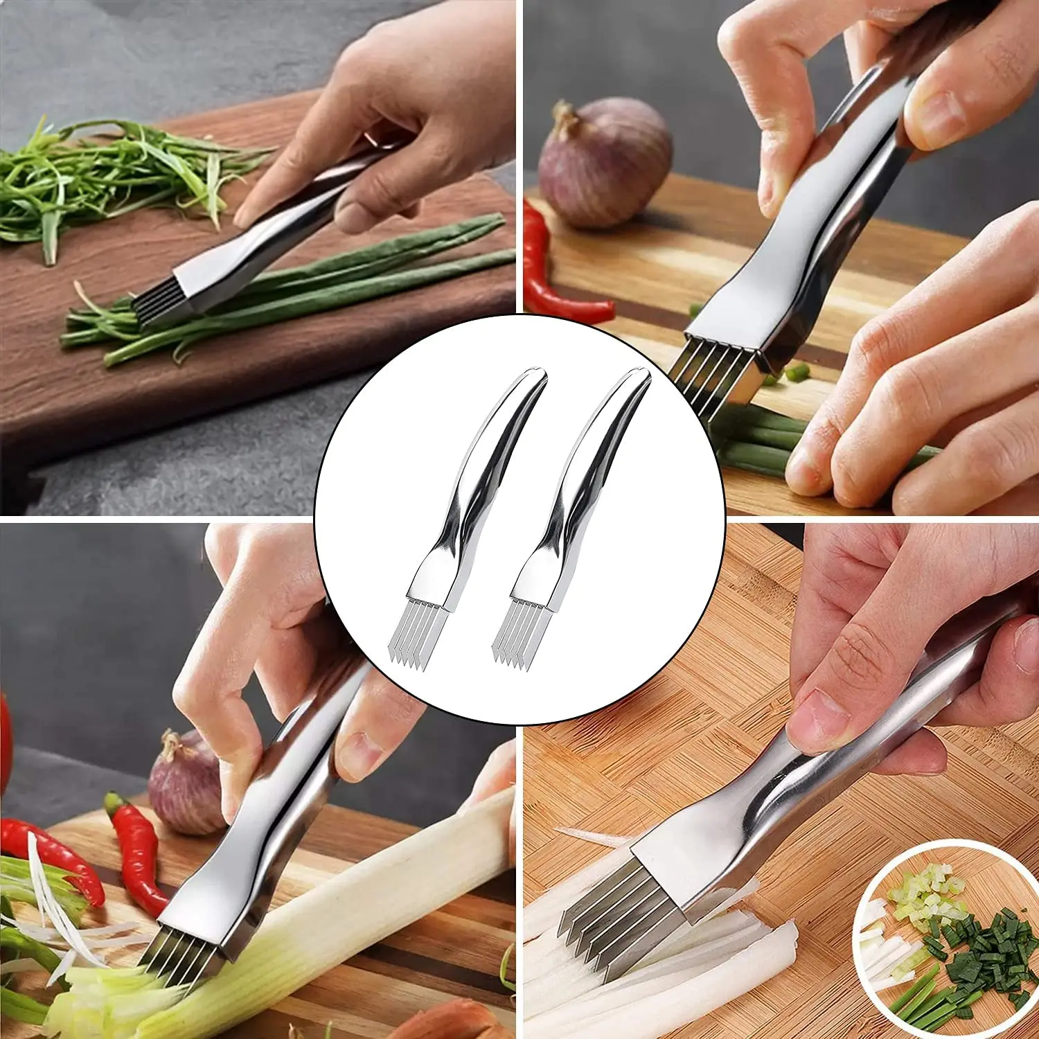 Stainless Steel Vegetable Garlic Cutter Shred Silk Knife Green Onion Slicer Food Chopper for Kitchen Potato Scallion Fruit Kiwi fruit slicer garlic chopper food slicer vegetable shredder