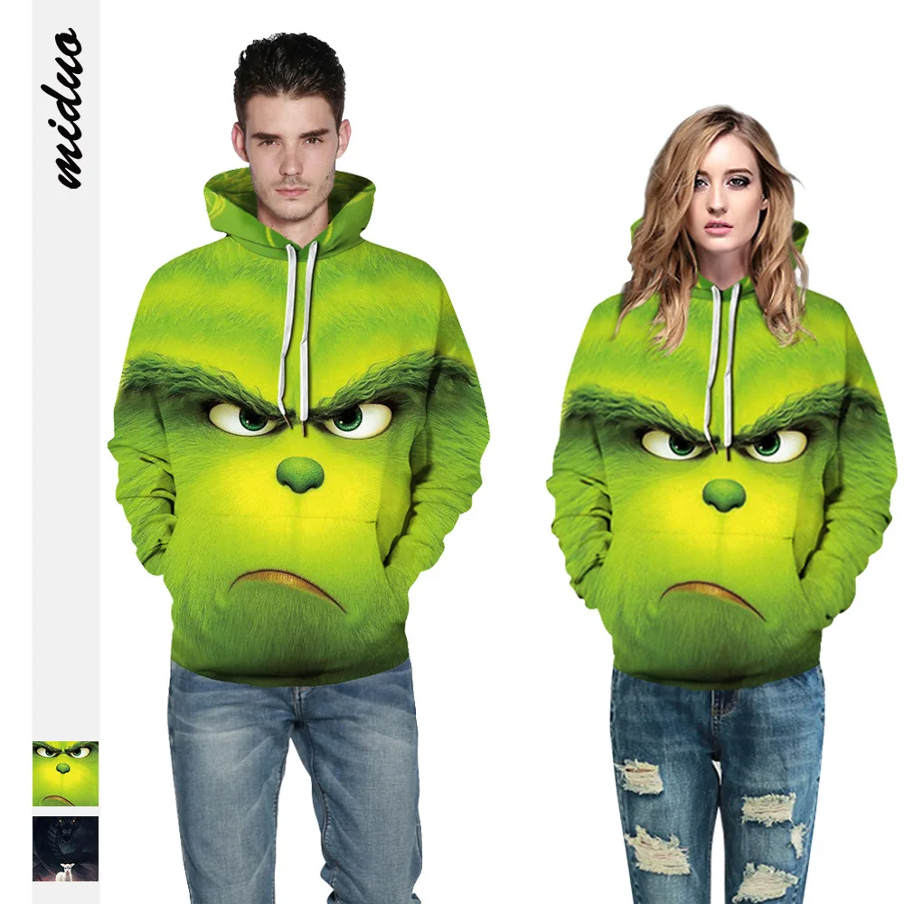 Hot Selling Green Blame Grinch Digital Printed Women's Clothing Hooded Hoodie Casual COUPLE'S Long Sleeve Autumn