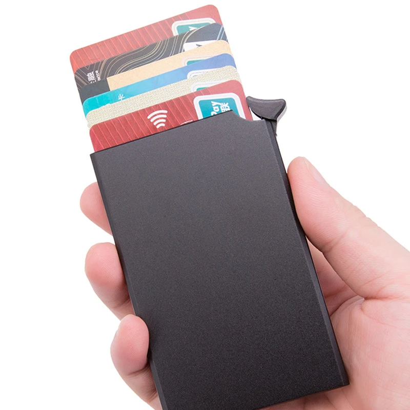 Minimalist Wallet Credit-Card-Holder Black Purse Pass-Secret Metal Thin Slim Bycobecy