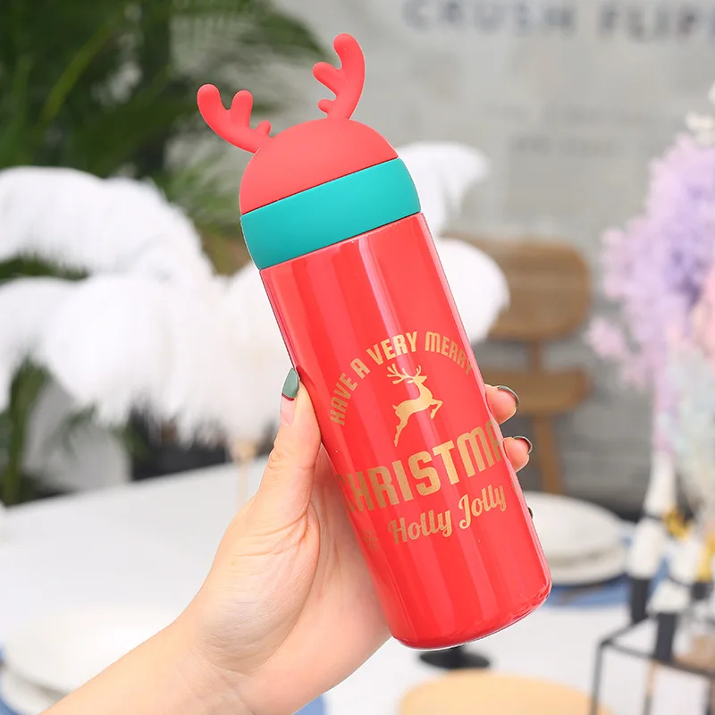 330ML RED Рождественский подарок для детей термос чашка Милый лось мультфильм нержавеющая сталь бутылки для воды модные креативные питьевые бутылки - Цвет: 330ML RED