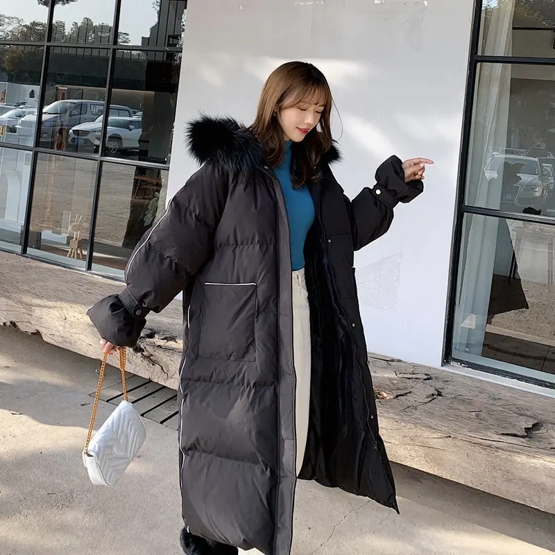 Leiouna, длинная, хлопковая, однотонная, новинка, белая, на молнии, с капюшоном, меховая, Корейская парка, толстая, теплая верхняя одежда, для офиса, для девушек, зимнее, Женское пальто