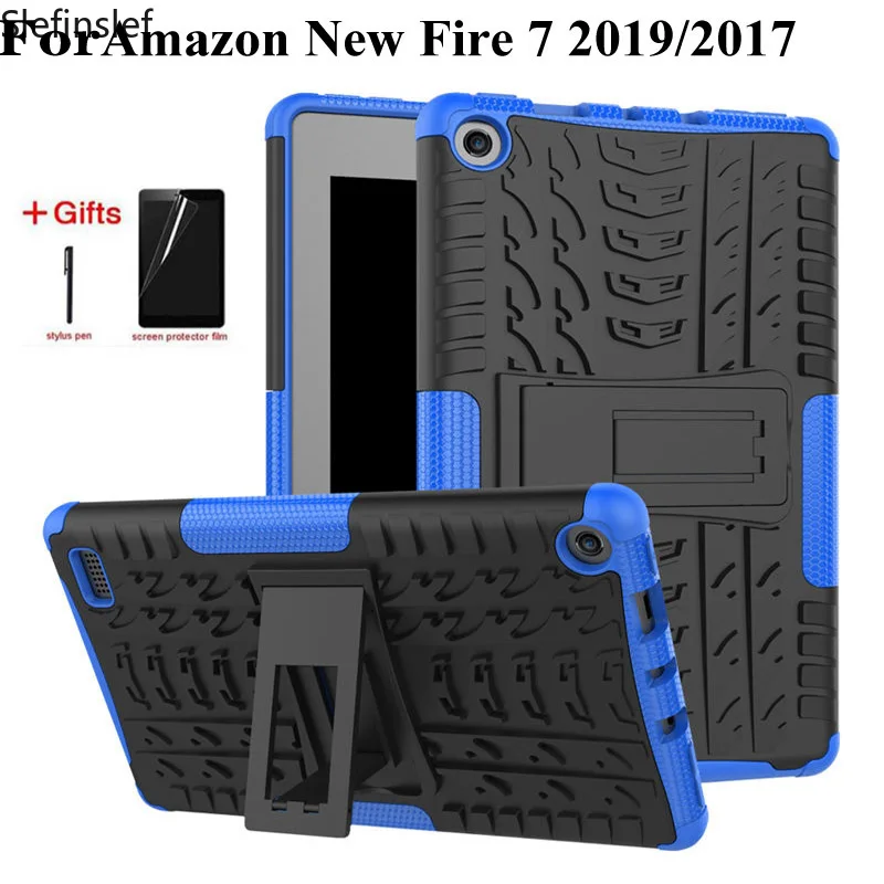 Армированный противоударный силиконовый чехол с откидной ножкой для Amazon Kindle Fire 7