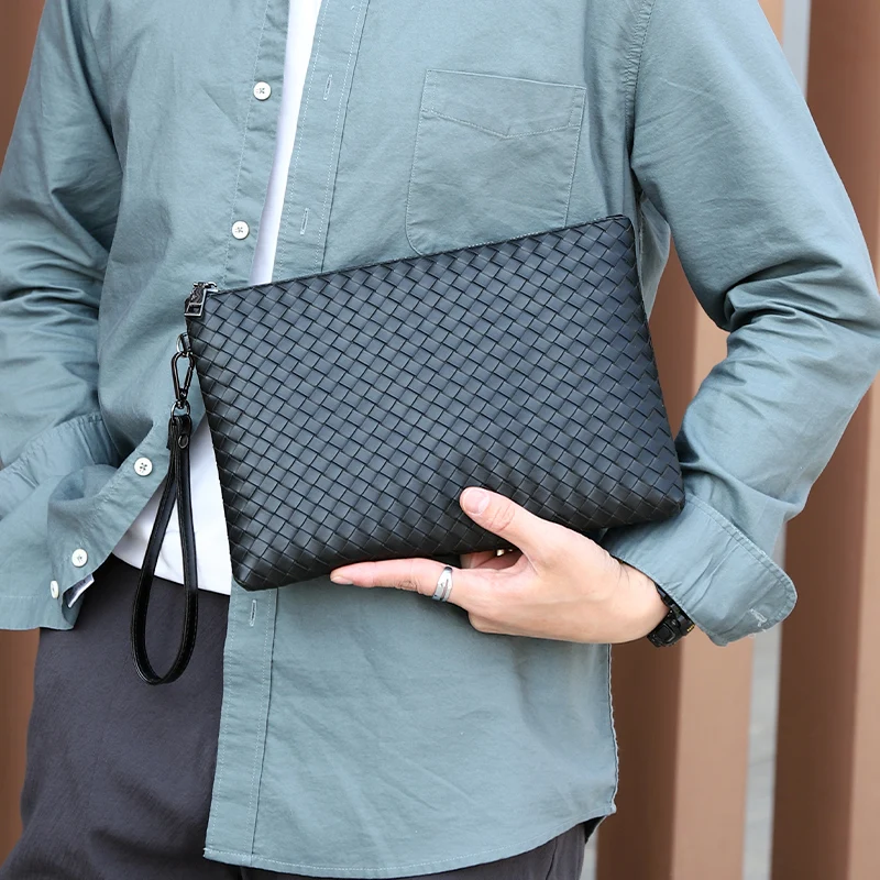 Fashion Leather Men's Clutch Bag Handbag Brand Woven PU Leather Bag Classic Black Large Capacity Envelope Bag 2021 New Wallet