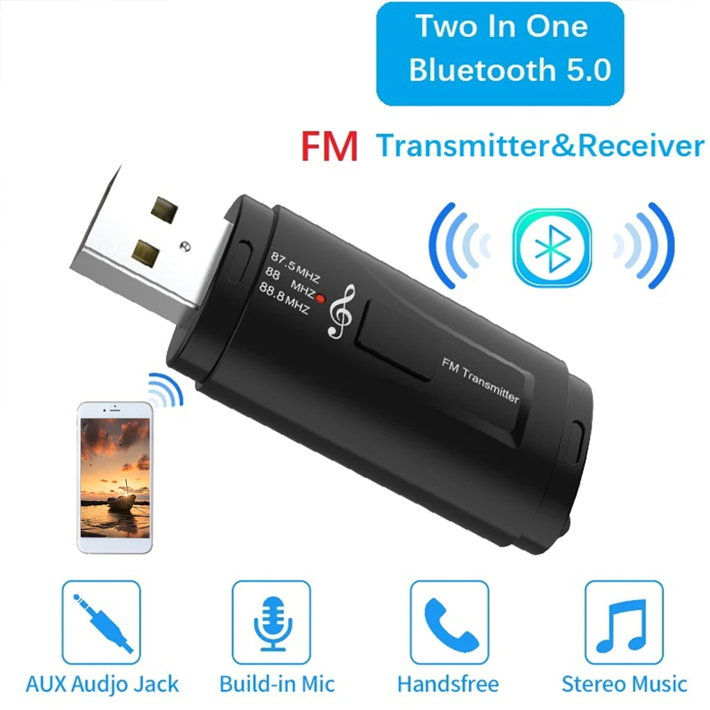 USB зарядное устройство, автомобильные аксессуары, громкая связь, вызов, FM передатчик, музыка, беспроводной 3,5 AUX мини адаптер, радио, Bluetooth приемник, Черный ABS