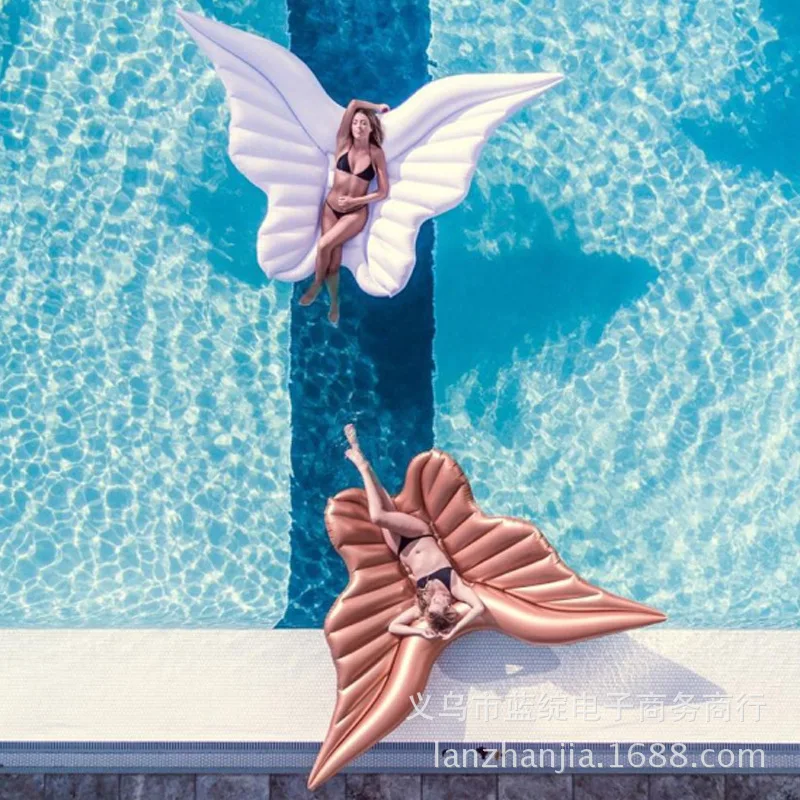 New Style Thick Inflatable Gold Butterfly Floating Row Angel Wings White Butterfly Wing Water Inflatable Floating Bed Wholesale