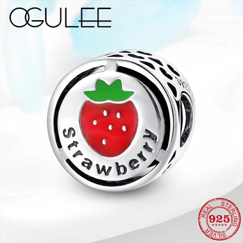 

Hollow Heart 925 Sterling Sliver Red Enamel My favorite fruit Strawberry Charm Beads Fit Original Pandora Charm Bracelet Jewelry