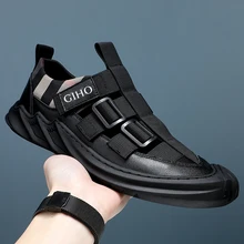 Sandals Men's Summer New Soft Bottom Wear-Resistant Gladiator Sandals Leather Baotou Beach Shoes Driving Casual Leather Sandals