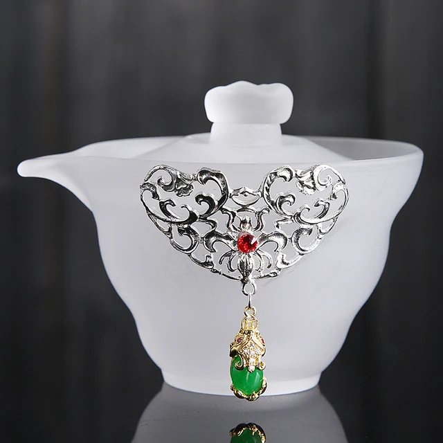 Üveg Tea Tureen 170 Ml Fehér Jade Porcelán Tál Fedéllel Ezüst Gaiwan Kínai Kung Fu Teáruház Kézfogás Ital - Image 2