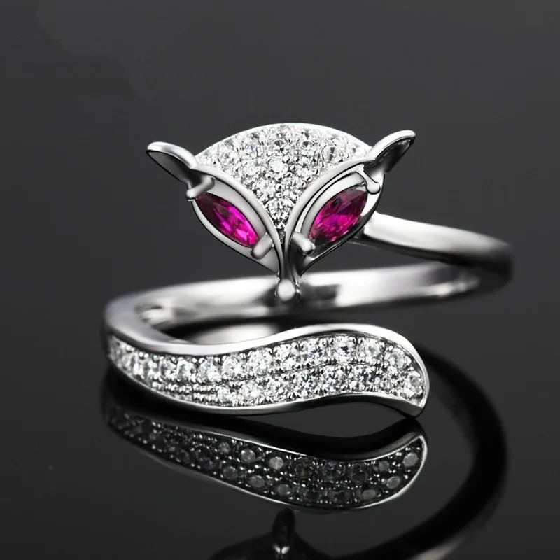 

Glamour Fire Fox Ring Women's 925 Silver Full Diamond Open Ring Jewelry Silver Gift Jewellery Wholesale