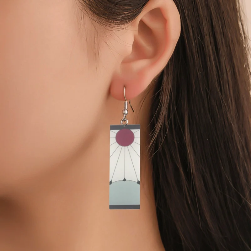 Anime Demon Slayer Cosplay Earrings Kamado Tanjirou Same Ear Pendant Clip Stud Women Men 1:1 Custom Fans Jewelry Round Gift