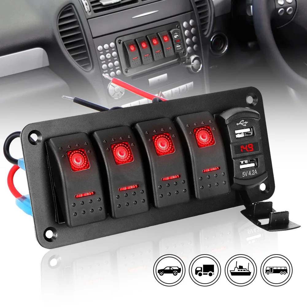12v24v 4 Gang Toggle Switch Panel For Car Boats Marine Atv Truck Dual