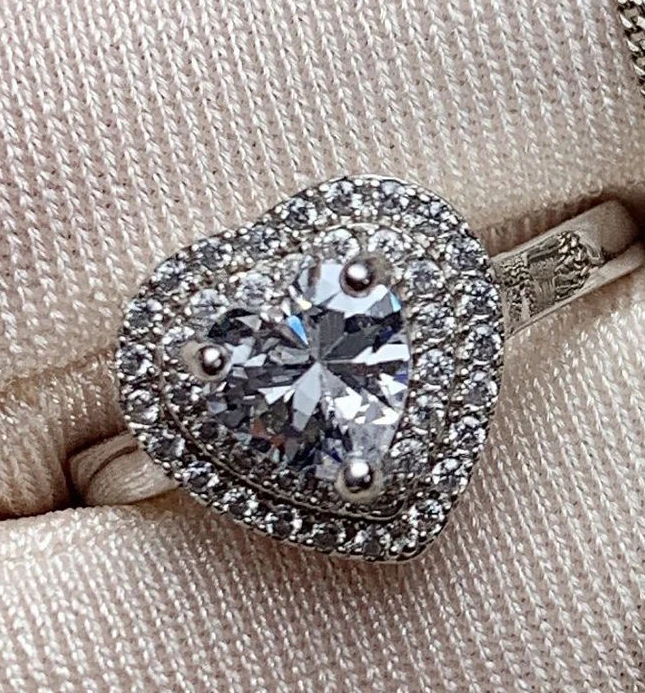 Platinum ring MeiBaPJ, 1 карат, D Цвет, настоящий бриллиант, любовь, сердце, ювелирный набор, 925 Твердое Серебро, ожерелье, серьги, кольцо, свадебные ювелирные изделия для женщин - Цвет камня: Platinum ring