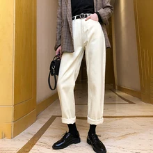 Корейские новые женские джинсы-шаровары с высокой талией, брюки для женщин размера плюс, свободные модные джинсы с карманами, женские джинсовые джинсы