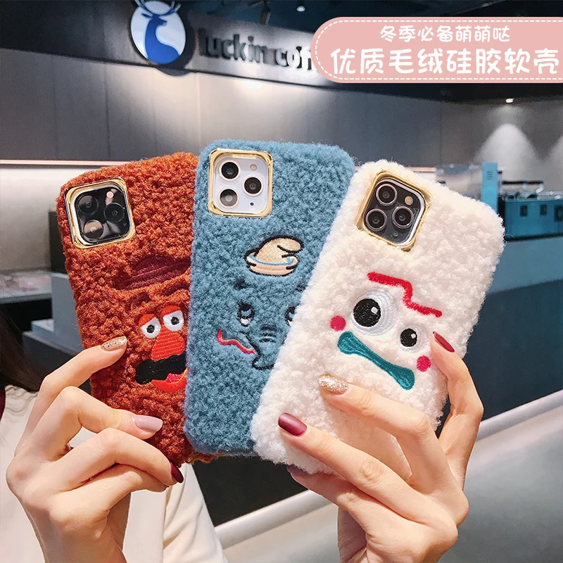 For iPhone 11 pro max toy story Warm Case Cartoon Furry Dumbo Fur winter Cover iphone XS Max XR X 7 7p 8 plus |