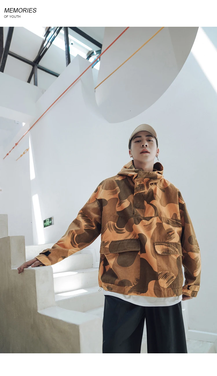 Осенняя камуфляжная куртка мужская мода Военный стиль повседневная куртка с капюшоном Мужская Уличная дикая хип хоп Свободная куртка-бомбер мужская
