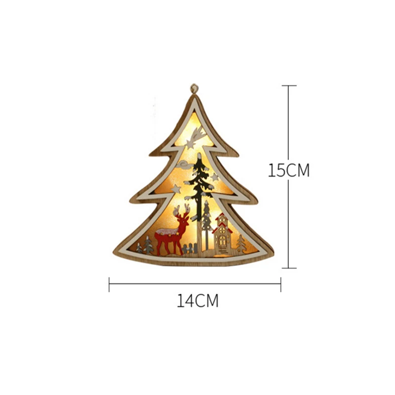 Christmas Tree Светодиодный ночник с деревянными карточками, Рождественская елка, украшение в виде звезды, ночник, подвесное украшение, снежинки, украшения для детей, подарок - Цвет: Christmas Tree