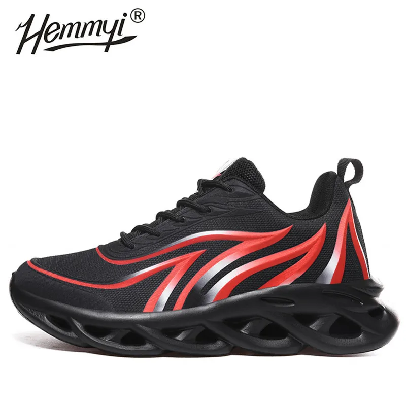 Hemmy/Новинка года; Летняя мужская обувь Flyknit; ультралегкие дышащие кроссовки для мужчин; удобная резиновая Мужская обувь для бега; размеры 39-46 - Цвет: Black Red