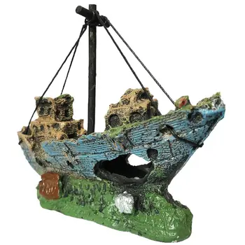 

2020 New Aquarium Ornament Wreck Sunk Ship Sailing Boat Destroyer Fish Tank Cave