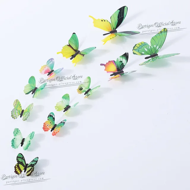 12Pcs 4D Hollow Butterfly Wall Sticker DIY Home Decoration Wall Stickers wedding Party Wedding Decors Butterfly Kids Room Decors new green