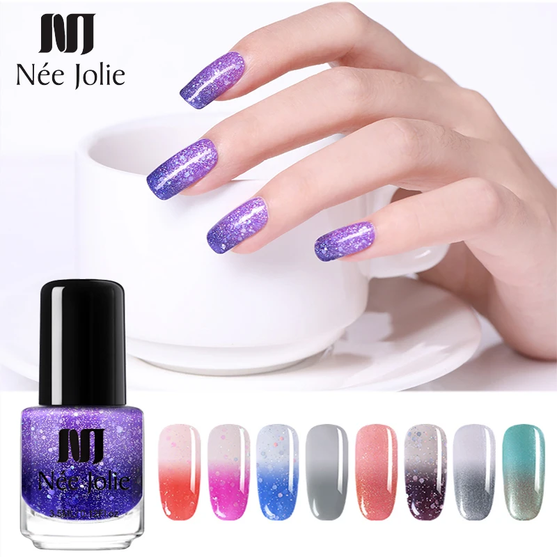 

NEE JOLIE Thermal Nail Polish Glitter Sequins Temperature Color Changing Fast Dry Manicure Varnish 3.5ml Gradient Nail Lacquer