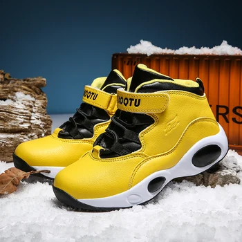 

2019 Winter Warm boys basketball shoes Inside Fur boys basketball sneakers Non-Slip boy sport shoes Yellow Basketball Shoes Kids