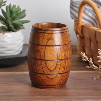 

Handcrafted Natural Wooden Cup Wine Barrel Jujube Big Belly Beer Coffee Milk Juice Tea Cup 10.5*6.5cm Perfect Gift for Bar Decor