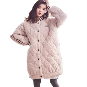 

Ladies winter home service suit with cotton coral fleece three-layer quilted cotton to keep warm, can wear hooded pajamas
