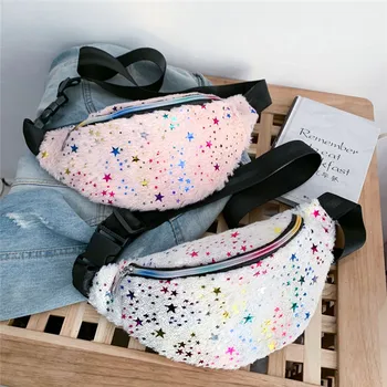 

Sequins Star Faux Fur Fanny Pack Women Plush Waist Bag Winter Bum Bag Female Travel Bum Hip Coins Phone Pouch Casual Chest Bag 4