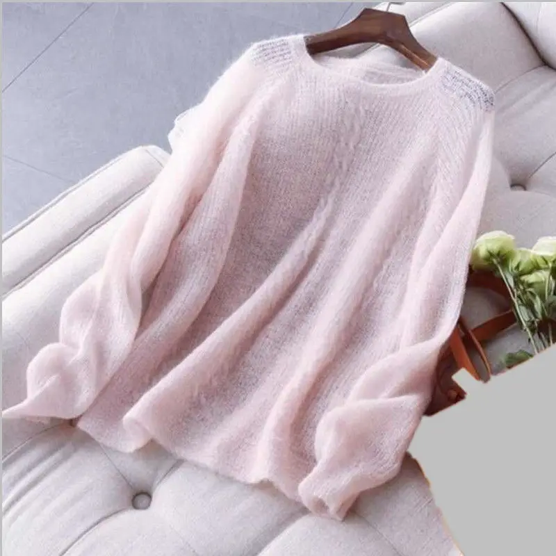 Long-sleeved Round Neck Thin Sweater Women Loose Solid Color Hollow Simple Bottoming Pullover Female Spring Summer 2021 | Женская одежда