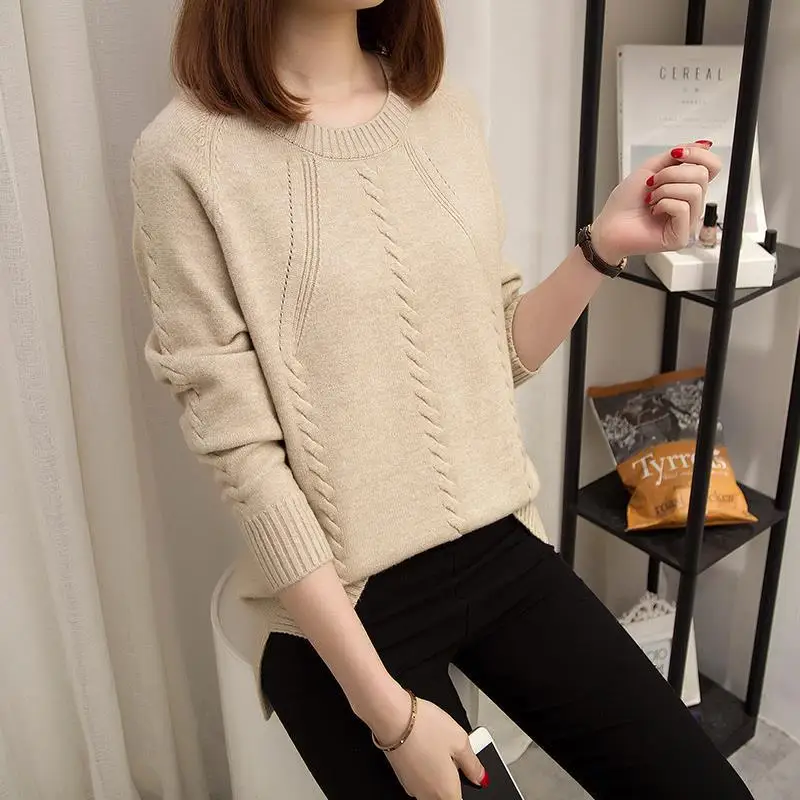 

Knitted Basic Sweater Ribbed Pullover O Neck Long Sleeves Women Autumn Winter Solid Color Casual Warm Soft Tops