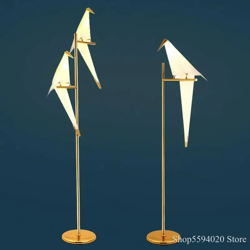 Modern Paper Birds Floor Lamp Led Standing Lamp Kids Study Gold Desk