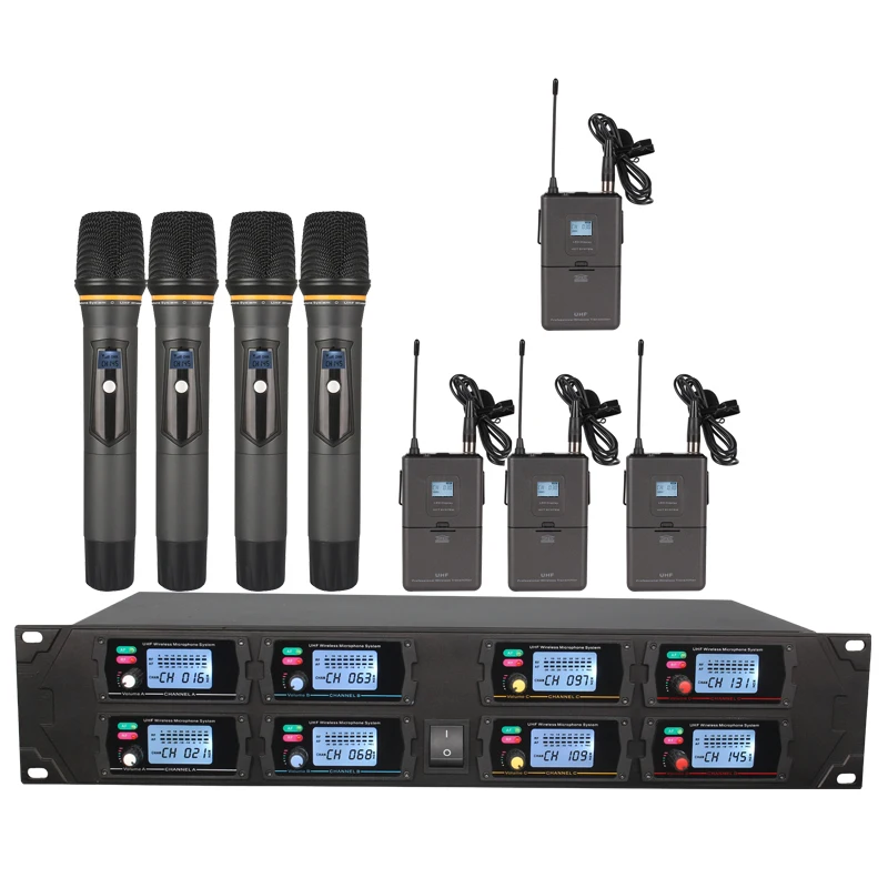 Профессиональная Беспроводная микрофонная система UHF 8 каналов фиксированная частота динамический дисплей KTV конференции вокальный микрофон