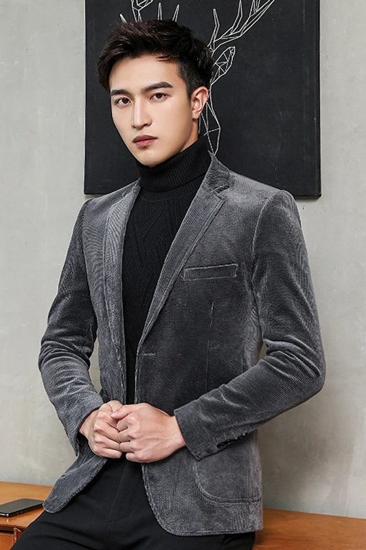 Gzdeerax Мужской Блейзер роскошный вельветовый однобортный повседневные спортивные пиджаки для выпускного мужские размера плюс 4xl приталенный Мужской Блейзер хлопковый блейзер