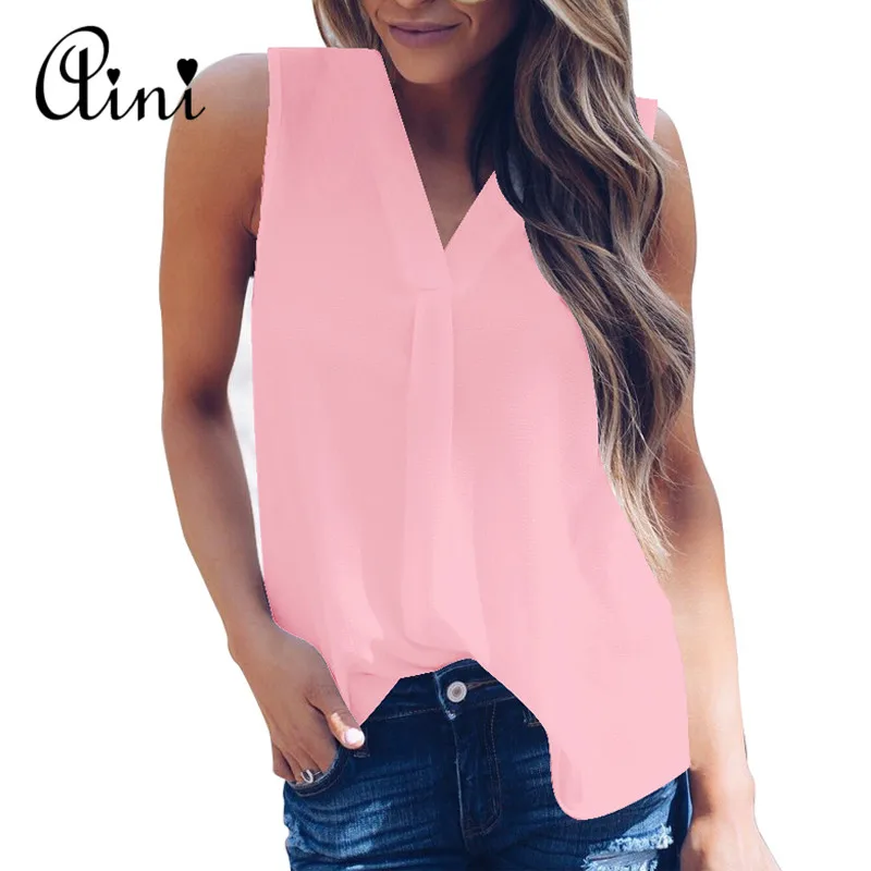 Plus Size 5XL Women Blouse and Tops Summer Top Casual Loose Sleeveless Solid V-neck Chiffon Blouses Female Shirts Vest Blusa Plus Size 5XL Women Blouse and Tops Summer Top Casual Loose Sleeveless Solid V-neck Chiffon Blouses Female Shirts Vest Blusa