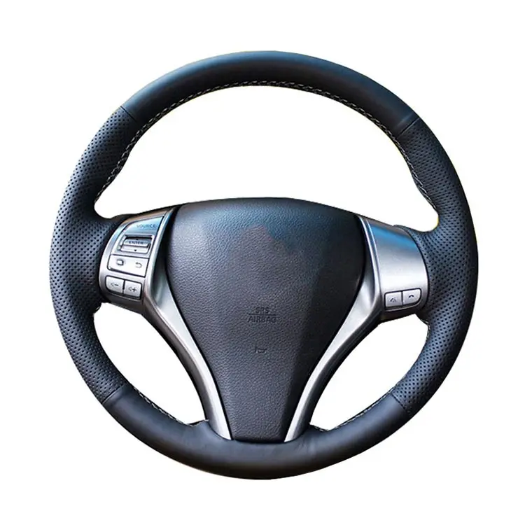 Diy кожаный сшитый вручную черный чехол рулевого колеса автомобиля для Nissan Teana Altima 2013- X-Trail QASHQAI Rogue