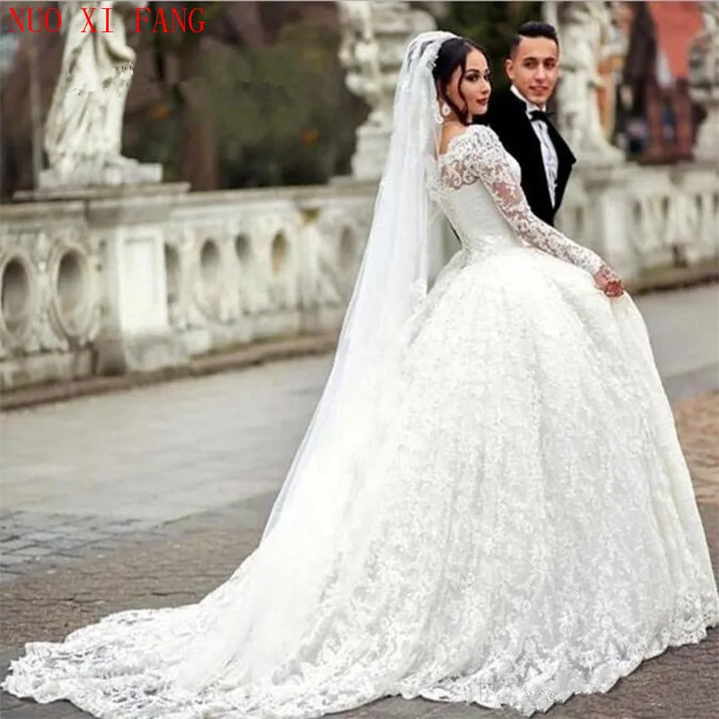 

Long Sleeve Ball Gown Luxury Lace Wedding Dress Arabic Vintage Bridal Dress For Middle East Bridal Gowns Lace bruidsjurken